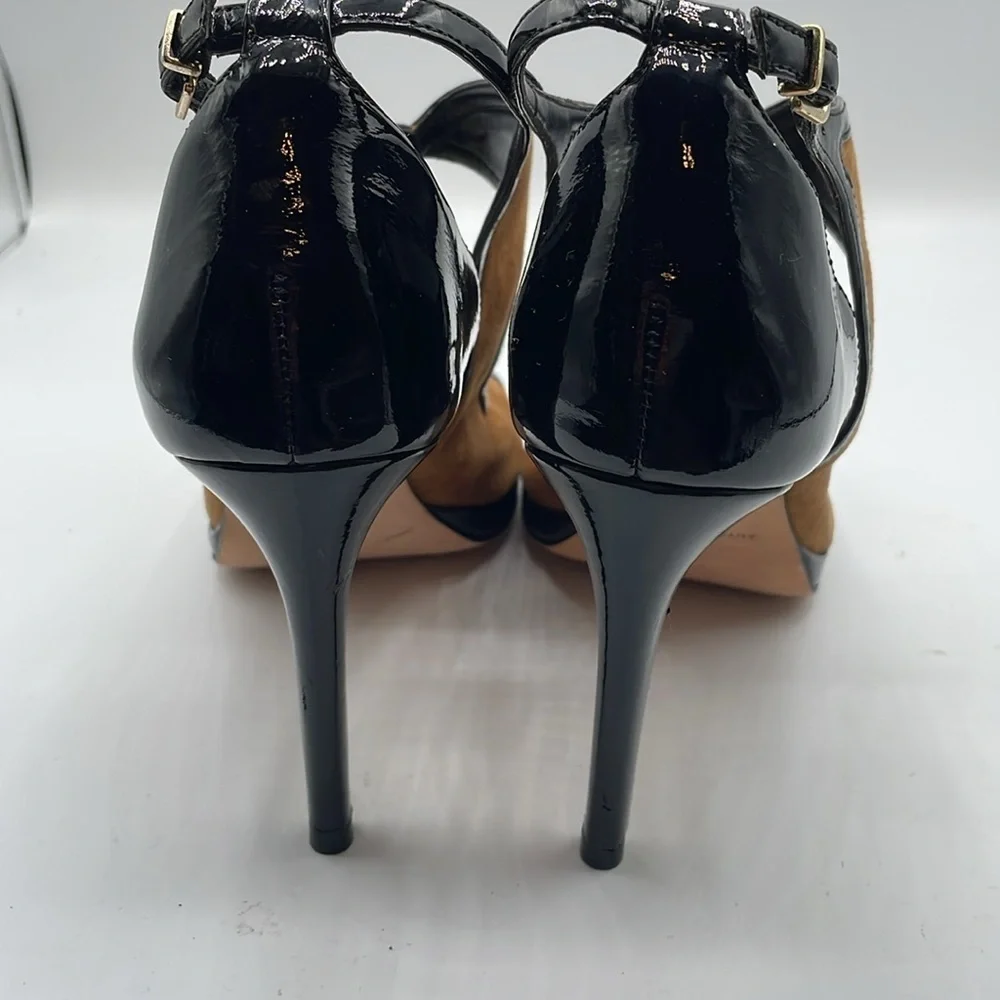 Antonio Melani Black with Brown Tan Suede Heels size 9.5 M Slingback Sandals